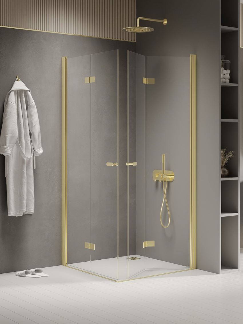 Kabina prysznicowa kwadratowa szkło przezroczyste profile złote New Trendy New Soleo Light Gold
