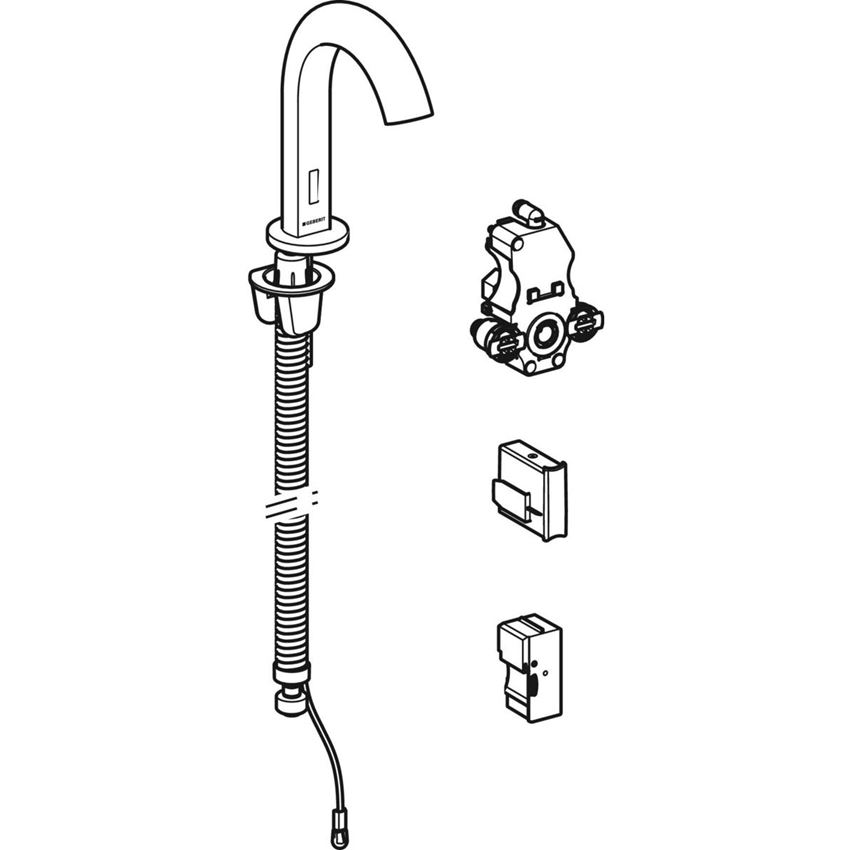 Bateria umywalkowa z mieszaczem zasilanie sieciowe do podtynkowej skrzynki funkcyjnej Geberit Piave rysunek