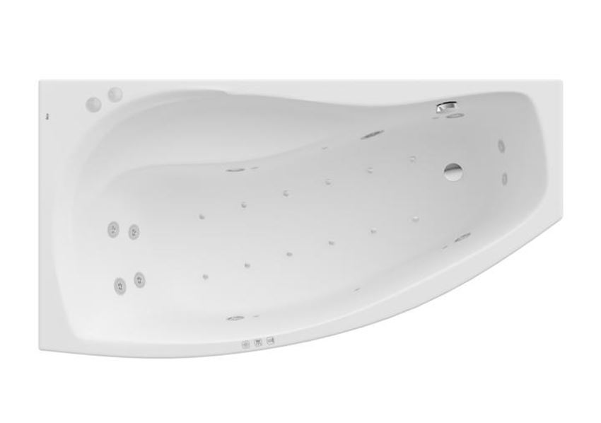 Asymetryczna narożna wanna akrylowa z hydromasażem Smart WaterAir Plus 150x80x44,5 cm Roca Nicole 