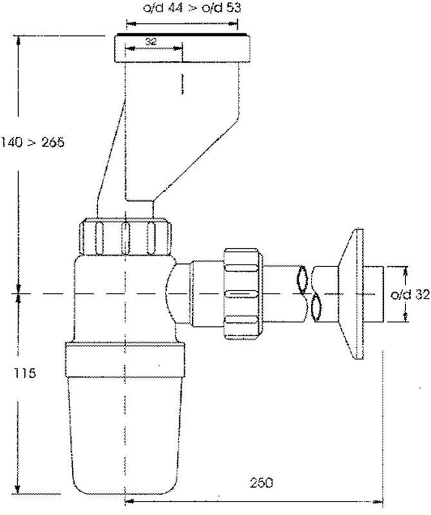 Syfon pisuarowy mimośrodkowy 5x3,2 cm z uszczelką wargową McAlpine rysunek