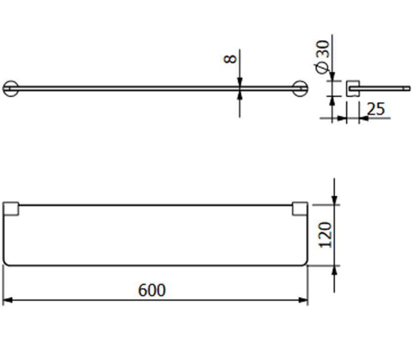 Półka szklana 60 cm chrom Kludi Vela R rysunek