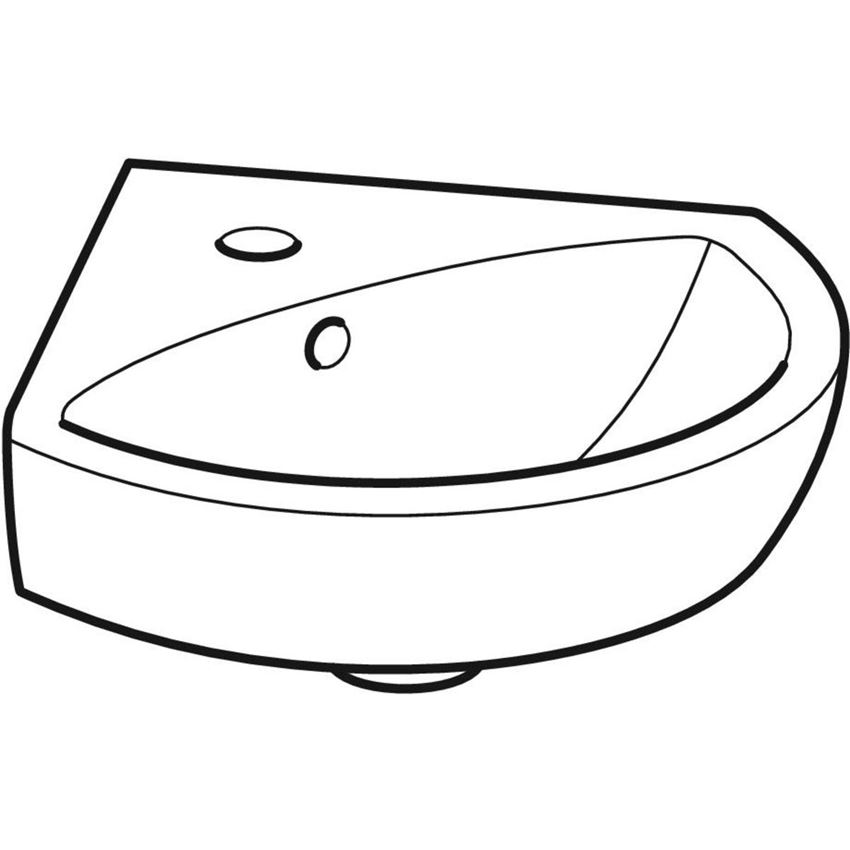 Umywalka kompaktowa narożna z otworem na baterię z przelewem 41,5 cm Geberit Selnova rysunek