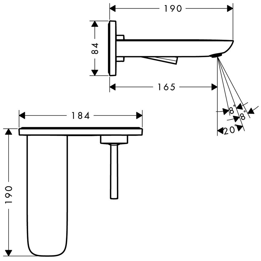 Jednouchwytowa bateria umywalkowa wylewka 16,5 cm element zewnętrzny Hansgrohe PuraVida rysunek techniczny