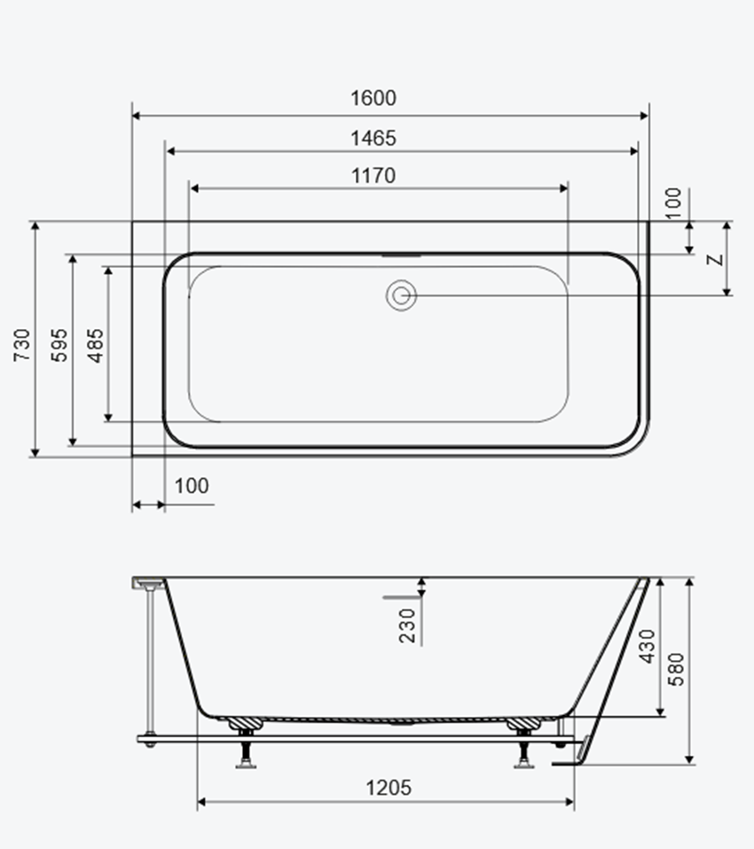 Wanna narożna lewa z hydromasażem 160x58 cm Excellent Lila 2.0 rysunek