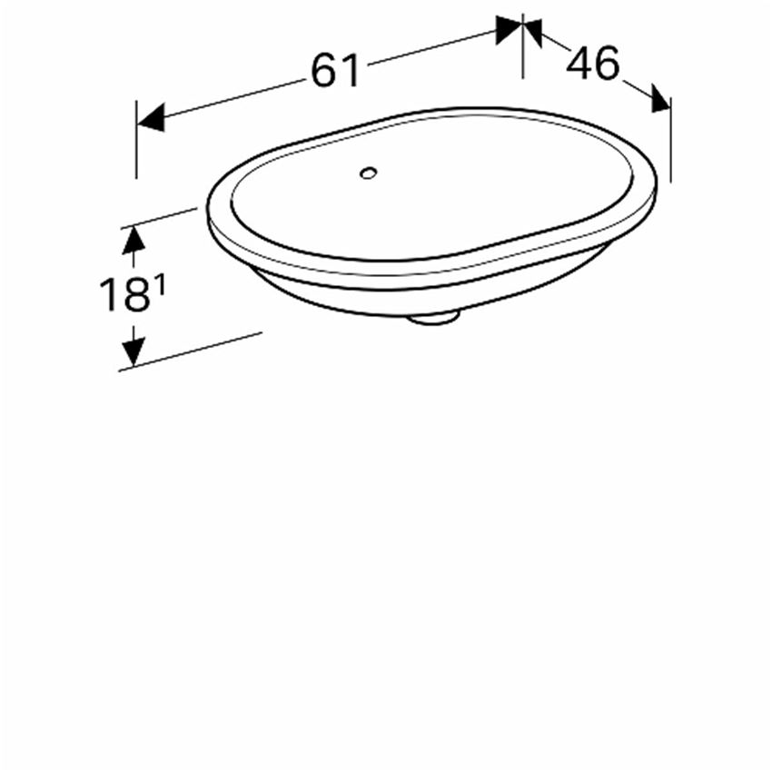 Umywalka podblatowa eliptyczna 55x40 cm Koło VariForm rysunek techniczny