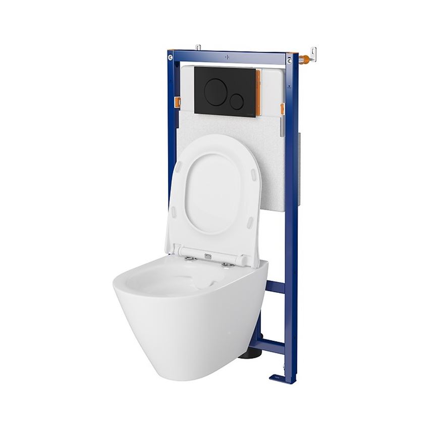Stelaż podtynkowy do WC z miską City Oval CleanOn i przyciskiem Opti B2 czarny mat Cersanit Tech Line Opti