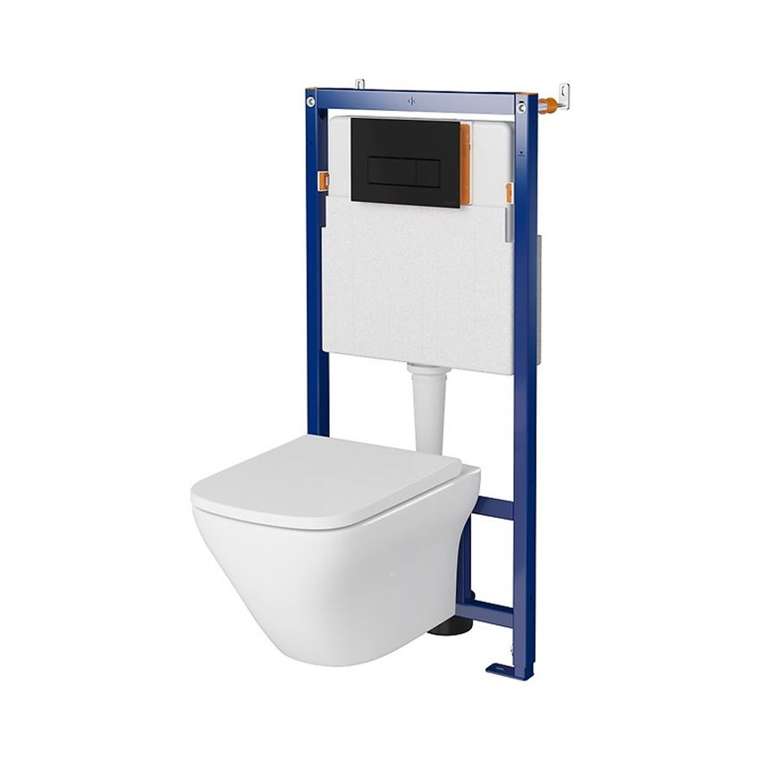 Stelaż podtynkowy do WC z miską Larga Square CleanOn i przyciskiem Opti B1 czarny mat Cersanit Tech Line Opti