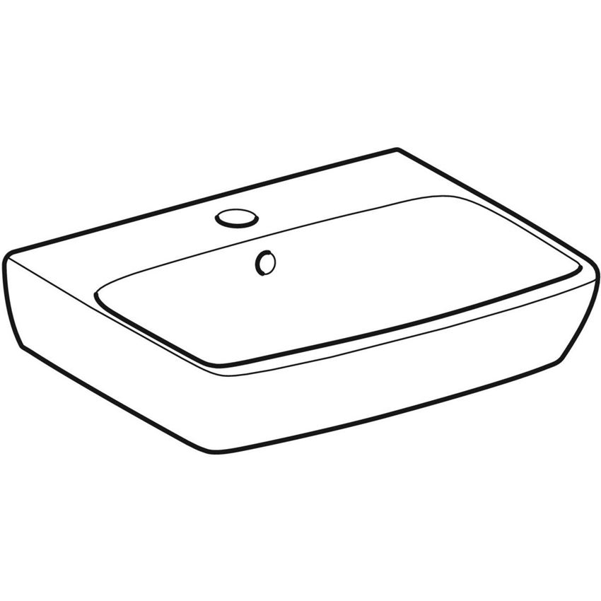 Umywalka kompaktowa prostokątna z otworem na baterię z przelewem 45 cm Geberit Selnova Square rysunek
