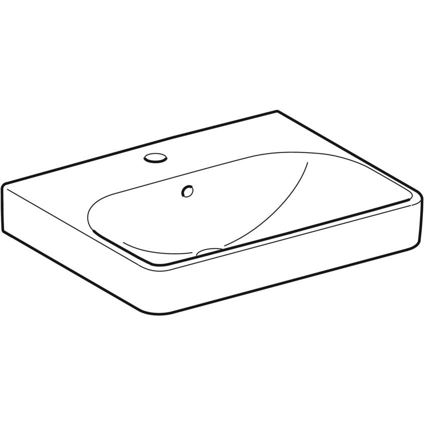 Umywalka ścienna z otworem na baterię z przelewem 55 cm biała Geberit Smyle Square rysunek