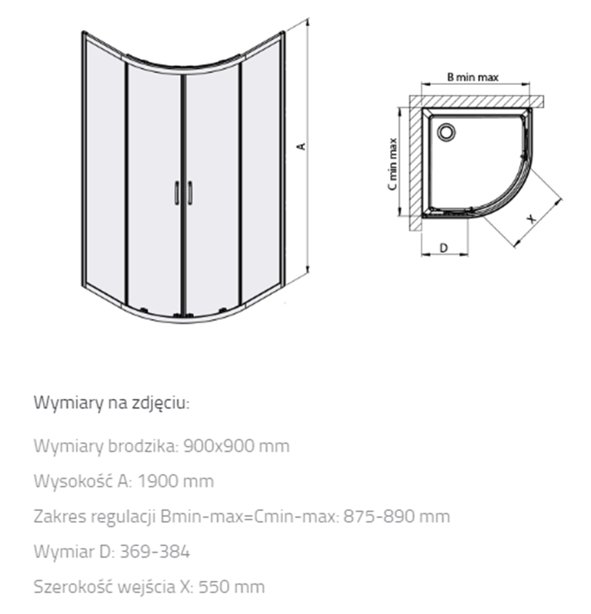 Kabina narożna Sanplast Fris 600-331-0260-59-400 rys techniczny