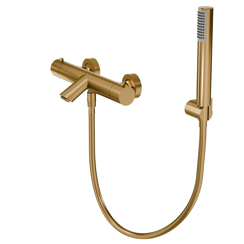 Bateria wannowa termostatyczna ścienna z zestawem natryskowym brushed gold IÖ Luvia