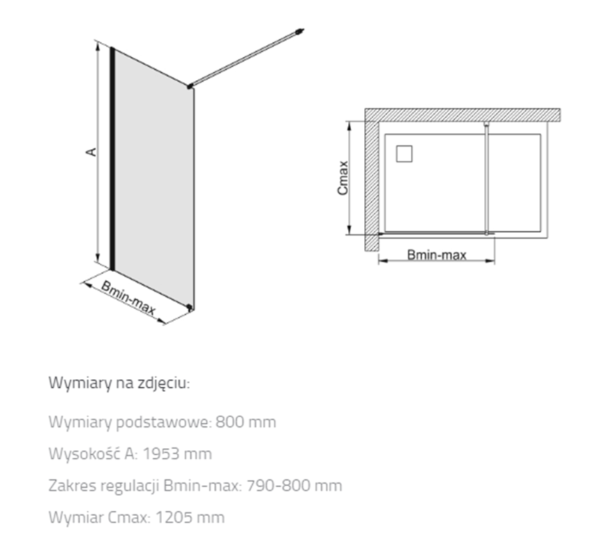 Kabina walk-in Sanplast Free Line 600-260-0420-42-401 rys techniczny