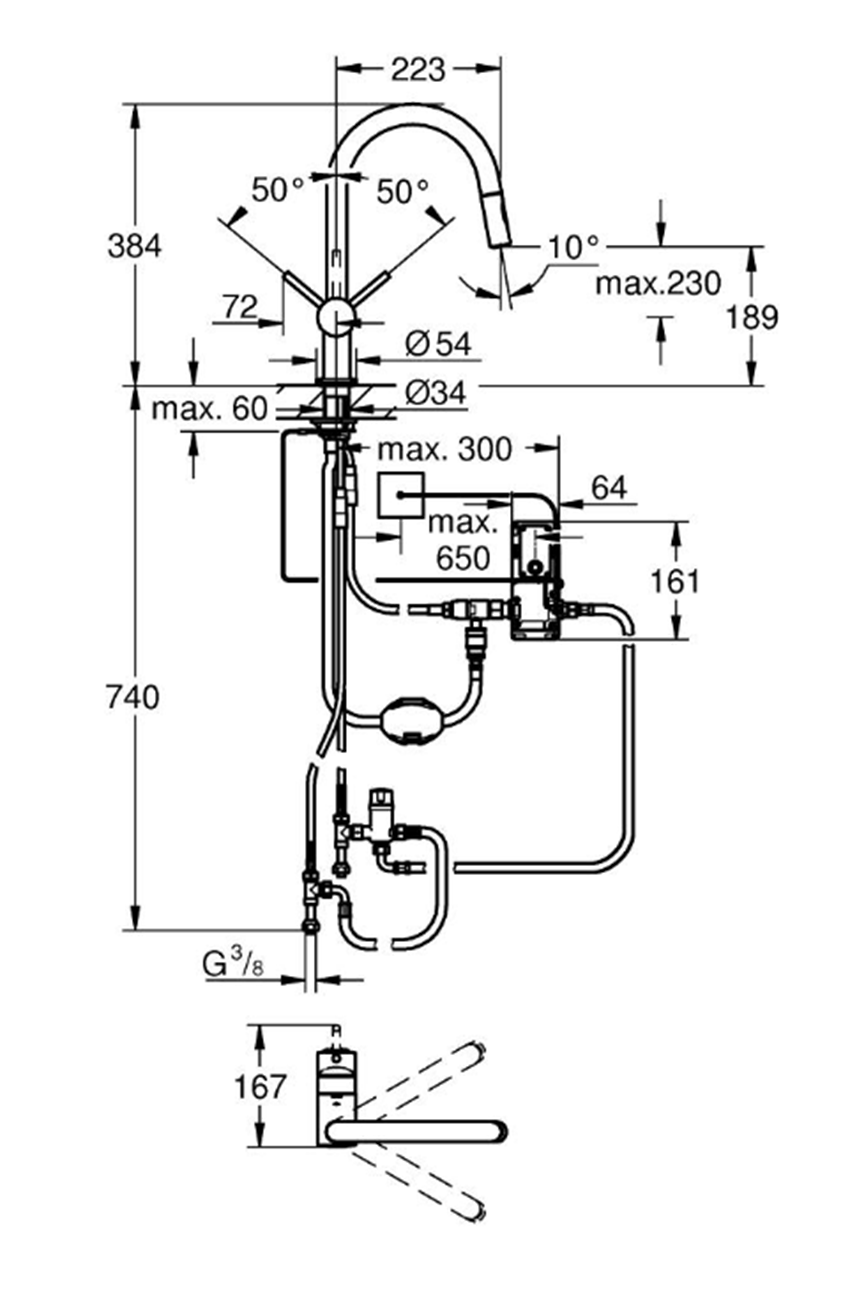 Bateria kuchenna Grohe Minta Touch 31358DC2 rys techniczny