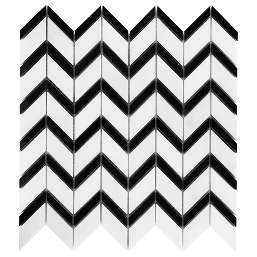 Mozaika kamienna 30,5x31 cm Dunin Black&White Pure White Chevron mix