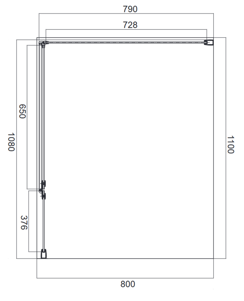 Kabina prysznicowa prostokątna z drzwiami uchylnymi 110x80x195 cm Omnires Manhattan rysunek