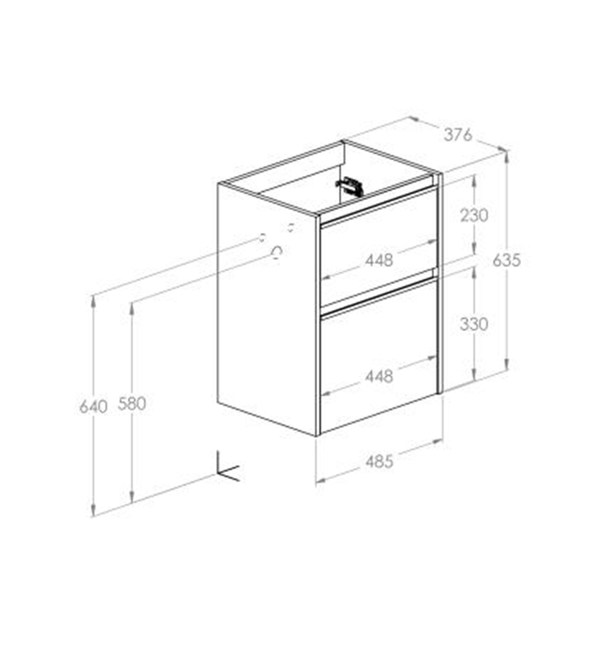 Szafka podumywalkowa Compacto 50 cm z 2 szufladami Roca Gap Pro rysunek