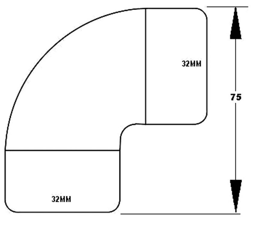 Kolanko 90 stopni 3,2x3,2 cm McAlpine rysunek techniczny