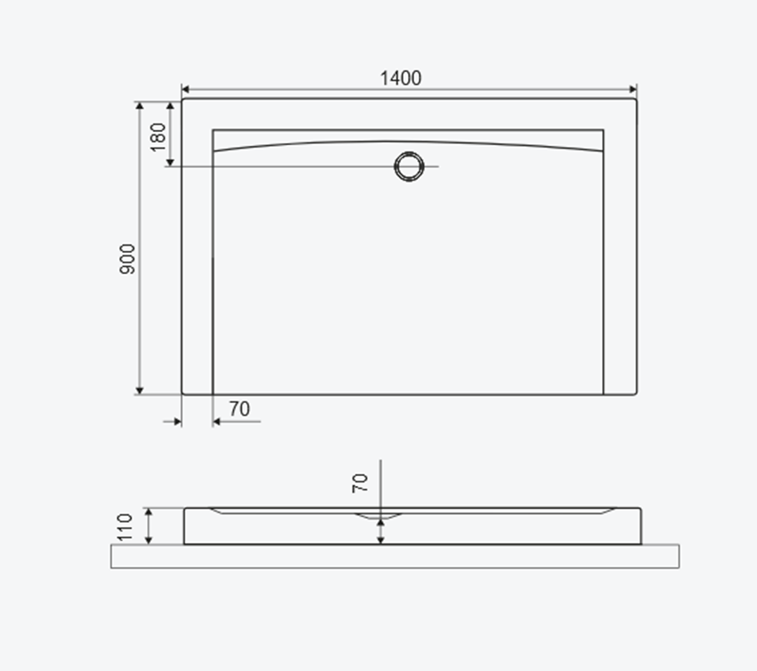 Brodzik prostokątny wysoki 140x90 cm Excellent Forma Compact X rysunek