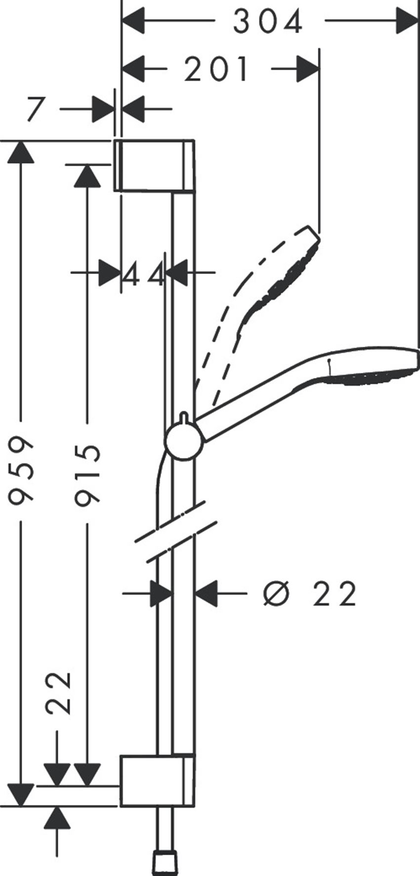 Zestaw prysznicowy 1jet z drążkiem 90 cm Hansgrohe Croma Select E rysunek techniczny