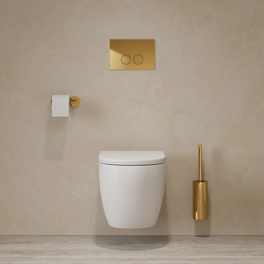 Strongframe stelaż podtynkowy do miski toaletowej + Minimal przycisk spłukujący złoty połysk Omnires Flush Set