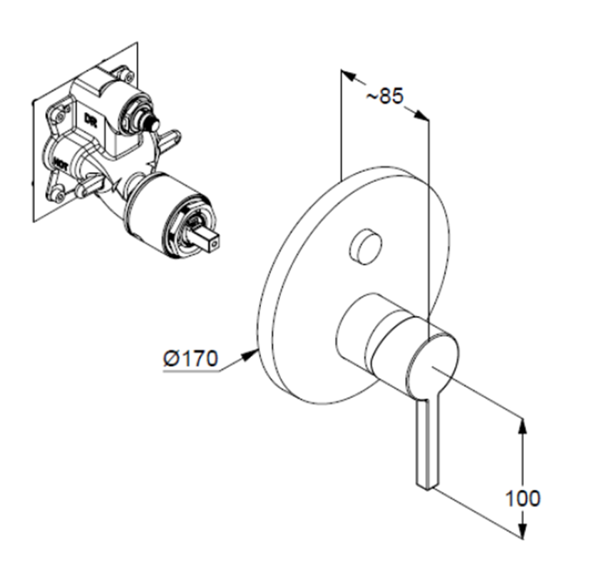 Bateria podtynkowa Kludi Nova Fonte 206590515 rys techniczny