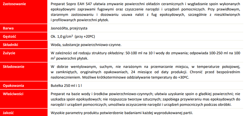 Preparat do zmywania fug Sopro EAH 547 karta techniczna
