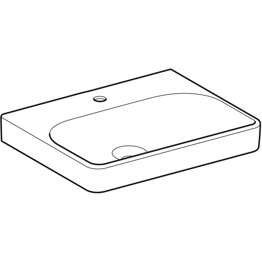 Umywalka ścienna z otworem na baterię bez przelewu 60 cm biała Geberit Smyle Square rysunek