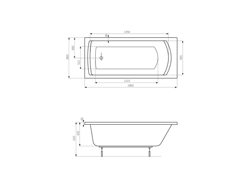 Prostokątna wanna akrylowa 180x80 cm Roca Linea rysunek