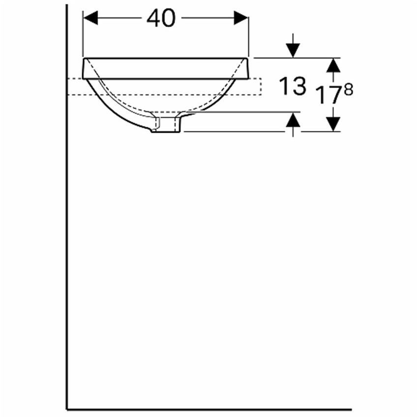 Umywalka eliptyczna wpuszczana w blat z przelewem 60 cm Koło VariForm rysunek techniczny
