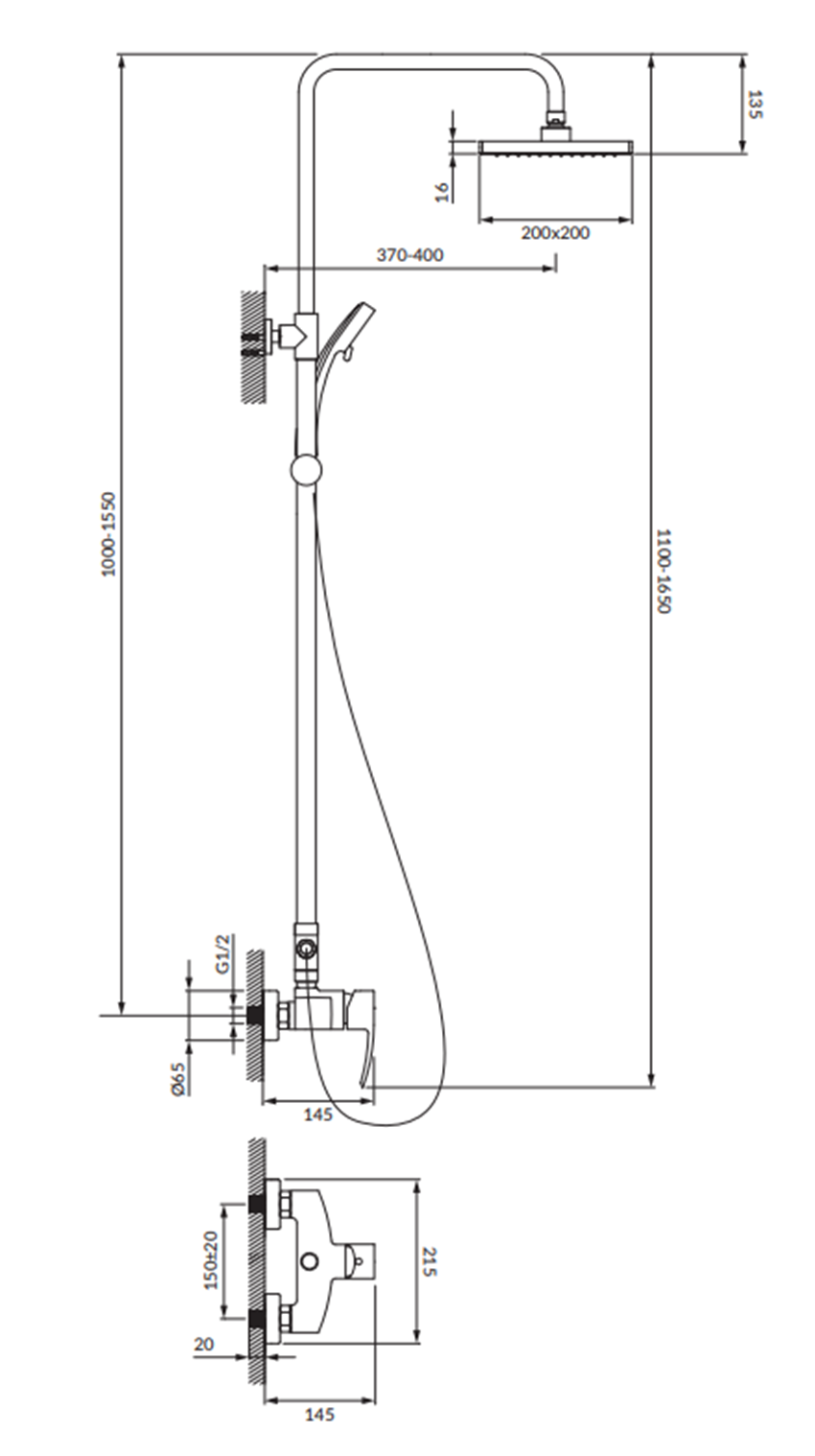 System prysznicowy Omnires Murray MU6144CR rys techniczny