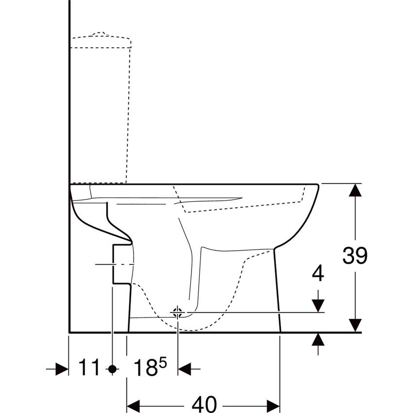 Miska WC stojąca do spłuczki nasadzanej odpływ poziomy bez deski biała Geberit Selnova rysunek