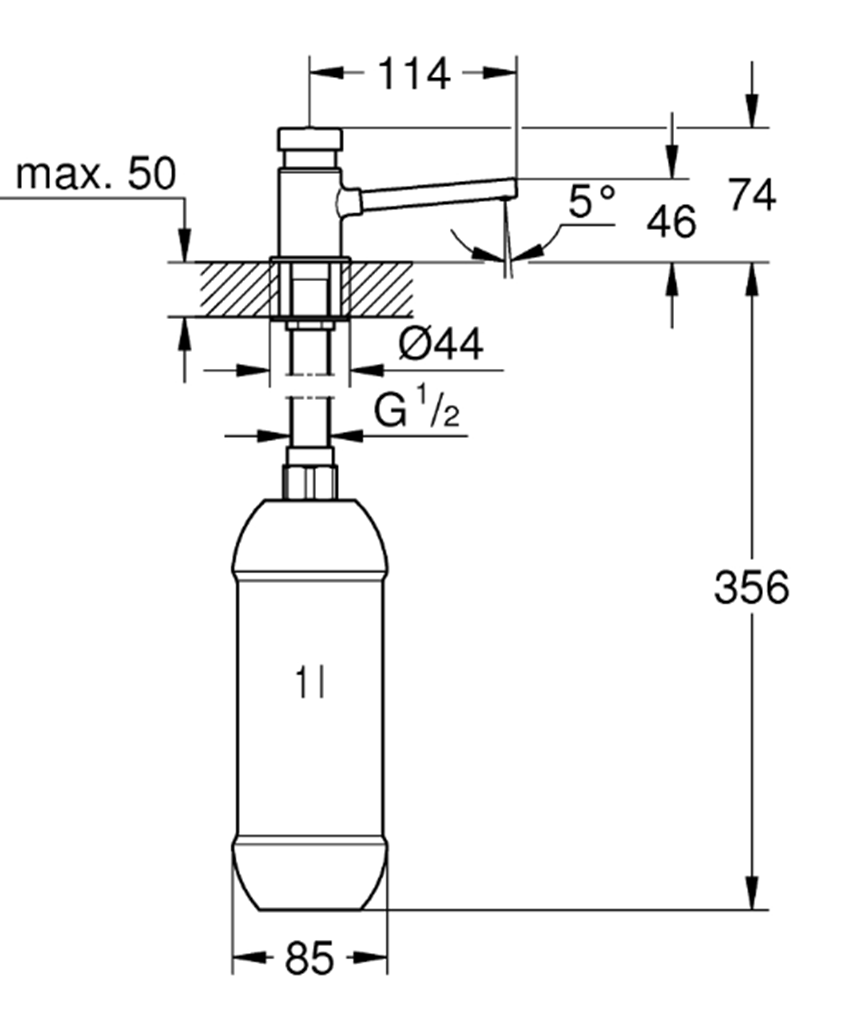 Dozownik Grohe 36194000 rys techniczny