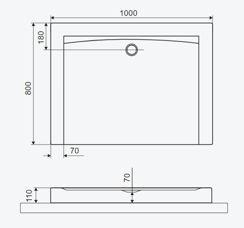 Brodzik prostokątny Excellent Forma Compact BREX.FOR108WHC rys techniczny