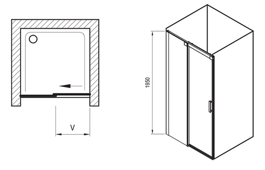 Drzwi prysznicowe Ravak Matrix MSD2-100 P 0WPA0U00Z1 rys techniczny