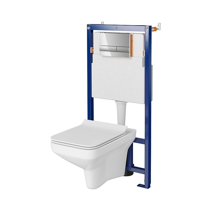 Stelaż podtynkowy do WC z miską Como CleanOn i przyciskiem Opti A2 chrom błyszczący Cersanit Tech Line Opti