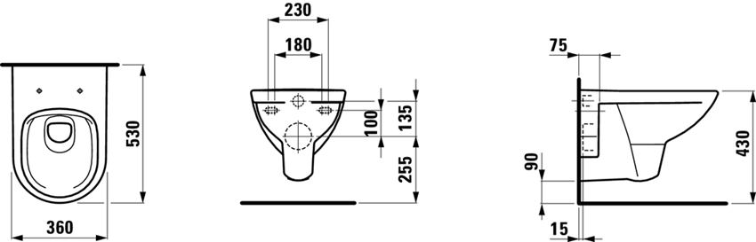 Zestaw miska WC podwieszana rimless z deską wolnoopadającą Laufen Pro rysunek