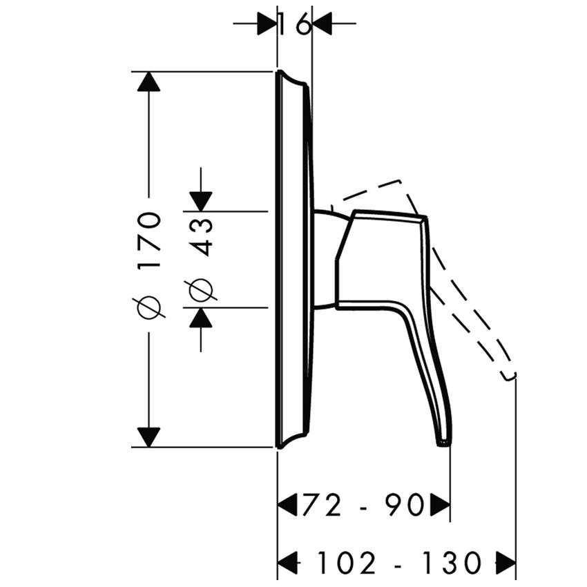 Jednouchwytowa bateria prysznicowa montaż podtynkowy element zewnętrzny Hansgrohe Metris Classic rysunek techniczny