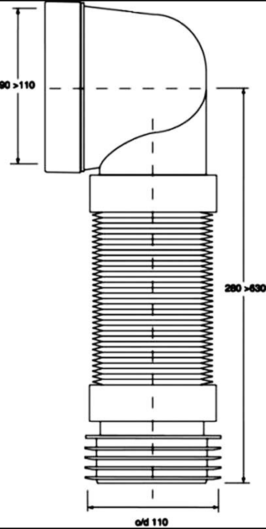 Przyłącze kanalizacyjne elastyczne McAlpine WC-CON8F rys techniczny
