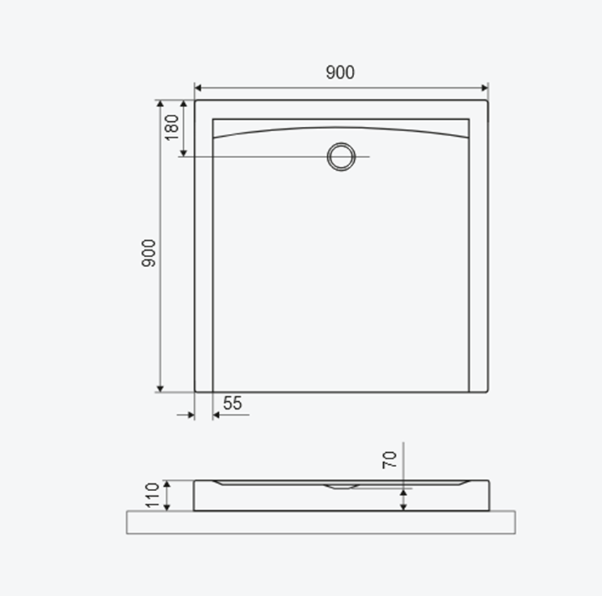 Brodzik kwadratowy wysoki 90x90 cm Excellent Forma Compact X rysunek