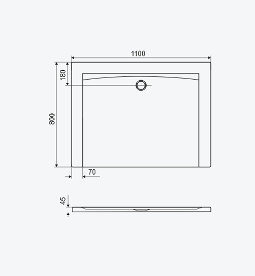 Brodzik prostokątny niski 110x80 cm Excellent Forma X rysunek