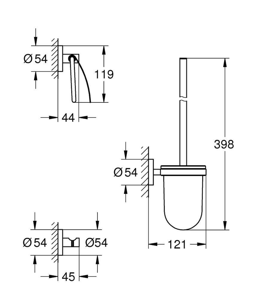 Zestaw akcesoriów łazienkowych 3 w 1 Grohe Essentials rysunek techniczny