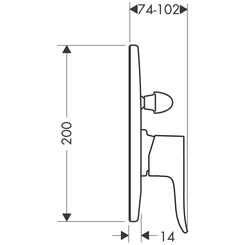 Jednouchwytowa bateria wannowa montaż podtynkowy element zewnętrzny Hansgrohe Metris rysunek techniczny