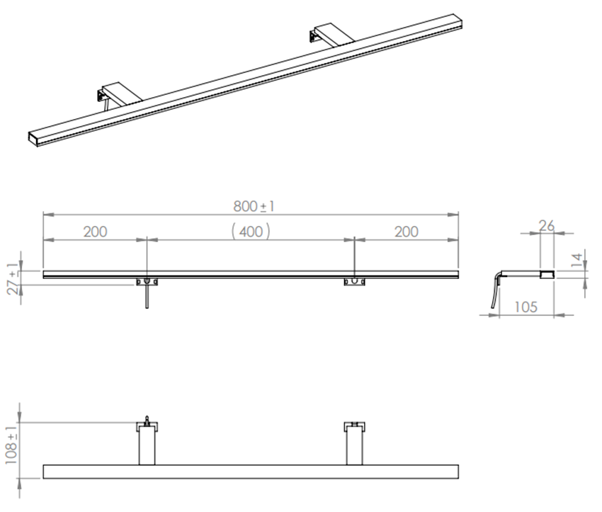 Kinkiet LED 80 cm Elita Esther 1100230066 rys techniczny