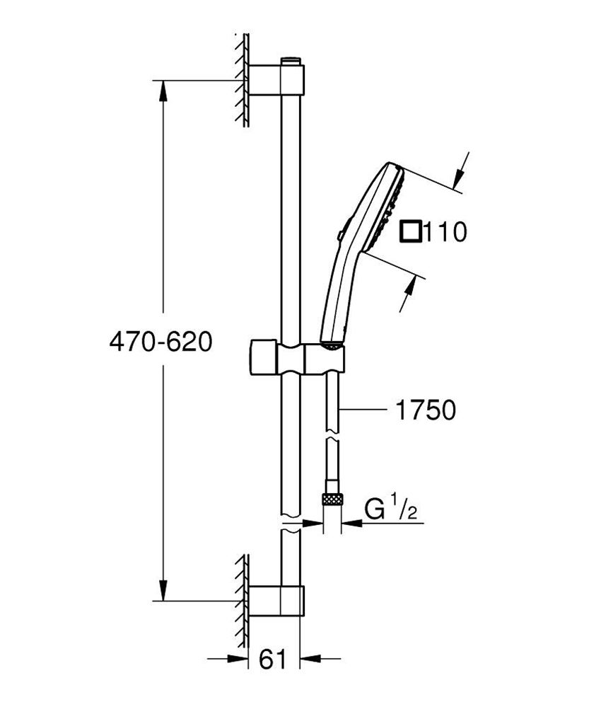 Zestaw prysznicowy z drążkiem 60 cm 2 strumienie bez baterii chrom Grohe Tempesta Cube 110 rysunek