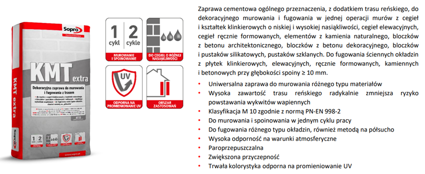 Zaprawa dekoracyjna do murowania Sopro KMT extra 298/25 29 karta techniczna