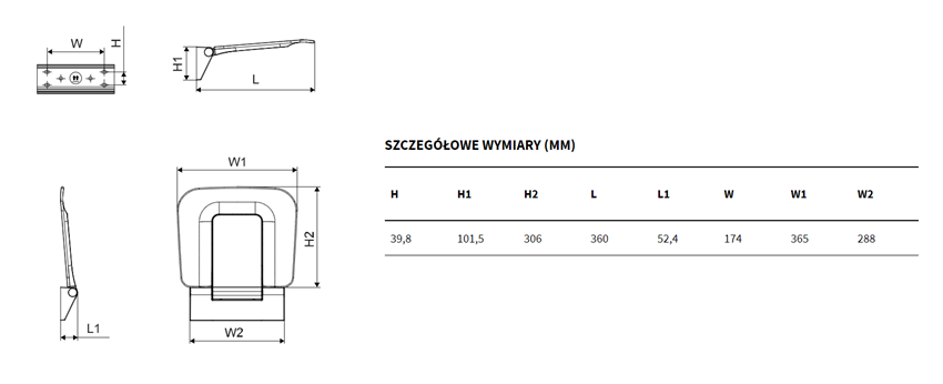 Siedzisko Excellent Seduro Premium DOEX.SP365.306.WH rys techniczny