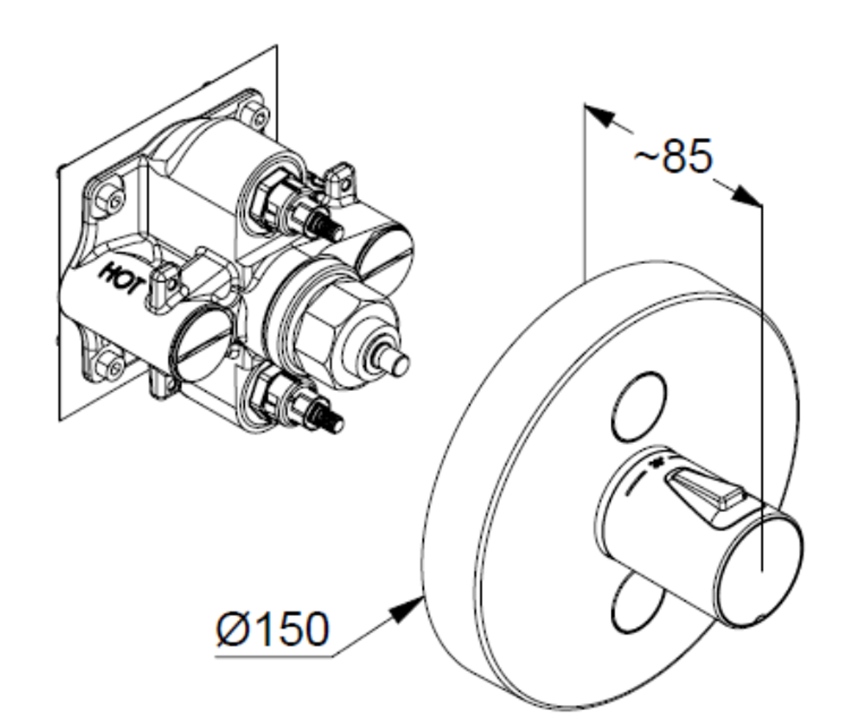 Bateria podtynkowa Kludi Push 389120538 rys techniczny