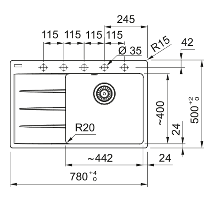 Zlewozmywak Franke Centro CNG 611-78 TL 114.0716.332 rys techniczny