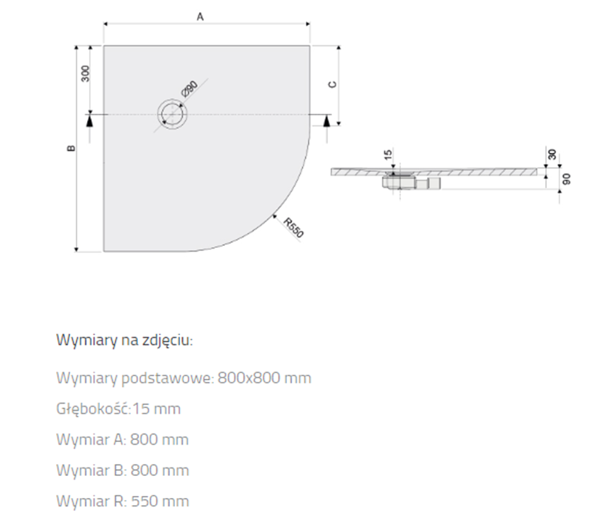 Brodzik Sanplast Open Mineral 645-430-0420-01-000 rys techniczny