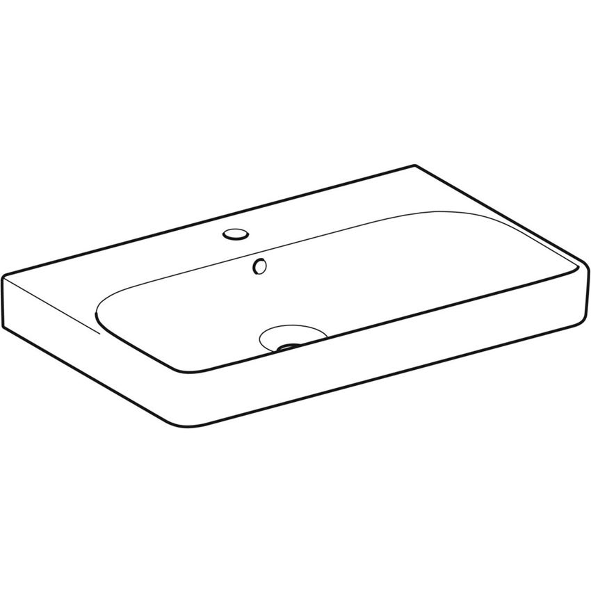 Umywalka ścienna z otworem na baterię z przelewem 75 cm Geberit Smyle Square rysunek